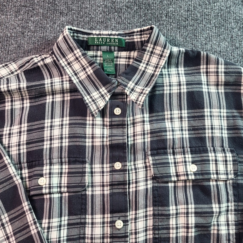 Lauren Ralph Lauren Plaid Flannel Shirt Long Sleeve Button Down Cotto Women's  L